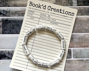 AA Milne Bracelet, AA Milne Gift, AA Milne, Book Bracelet, Classic Childrens Book, Classic Book, Winnie, Book Lover Bracelet, Recycled Paper