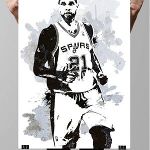 Fächer Plakat, Tim Duncan Chicago Bulls, Wandkunst Poster, Sport Kunst, Sport-Poster, Mann Höhle, Sport-Legenden, San Antonio, Wandkunst Bild 1