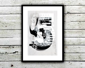 Number 5 Typography Poster: Geometric Grunge Art Print