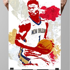 Zion Williamson New Orleans Pelicans, Wall Poster,Sports art Sports poster,Man Cave, Kids room, Basketball poster, Sports Print,Sports Decor