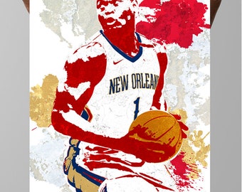 Zion Williamson Art Poster: New Orleans Pelicans Sports Decor