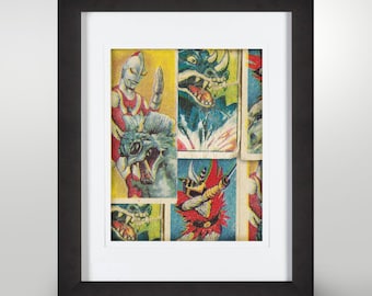 Ultraman Vintage Trading Cards Poster: Japanese TV Series Art