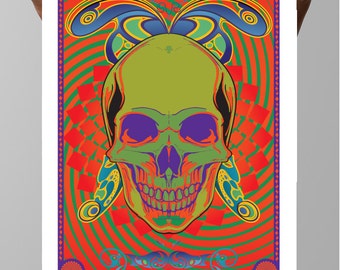 Psychedelic Skull Art Poster: Retro 60s Wall Decor