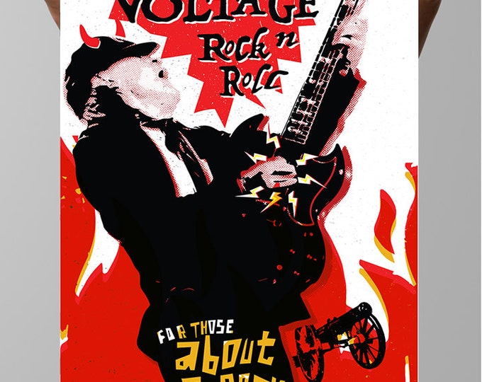 Angus Young AC/DC Tribute Poster With Red Flames - Etsy