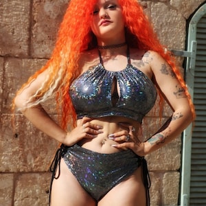 Rave outfit women set , Holographic Festival Set, Rave Set, Festival Outfit