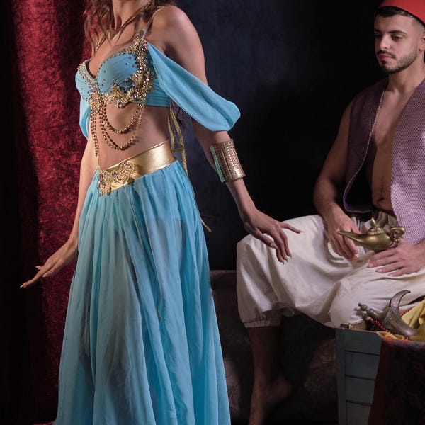 Adult Princess Jasmine Costume, Gold Lace, Chiffon Fabric
