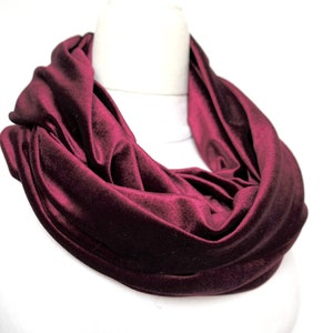 Velvet Scarf, Burgundy Velvet Scarf, Velvet Infinity Scarf, Women Scarf, Adult Scarf, Circle Scarf, Winter Scarf, Velvet Jersey Knit Scarf