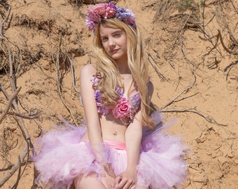Strass rave bh en tutu, roze feeënprinsessenkostuum