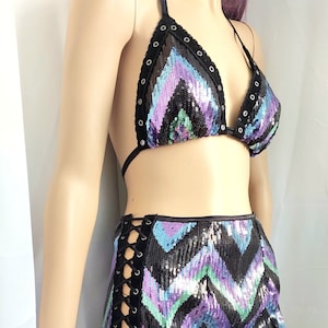 Sequin Festival Skirt Set, Festival Outfit, Rave Outfit, Sequins Skirt Set, 2 Piece Set, Boho Burning Man Clothing Women