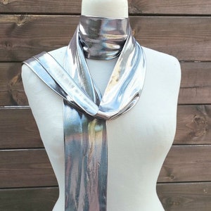 Metallic Silver Scarf, Silver Skinny Scarf, Silver Print Shimmering Lurex Scarf, Scarf Headband,  Women's Skinny Scarf, Necktie, Headband