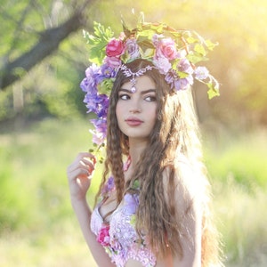 Fairy Flower crown, Floral headpiece, Fairy Crown, Floral Headband, Fairy Cosplay, Fairy costume, Floral Festival Headpiece image 1