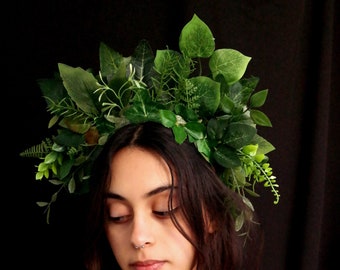 Mutter Erde Göttin Kopfschmuck, Waldelfe Krone, grüner Wald Kopfschmuck, Laubblatt Kopfschmuck, Erdgöttin, Fee Cosplay
