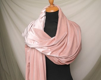 Blush Velvet Shawl, Elegant Jersey Knit, Double Sided