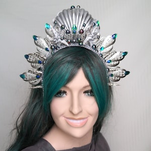 Mermaid headpiece, Blue green mermaid crown, Mermaid crown tiara, Mermaid costume accessories.
