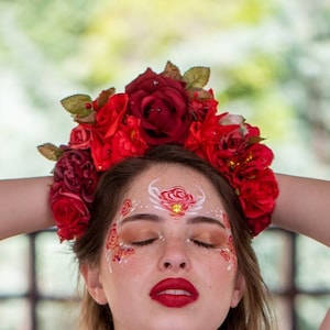 Red Rose Flower Crown, Mexican Flower Crown, Day of the Dead Floral Crown, Frida Flower Crown,  Mexican Headpiece