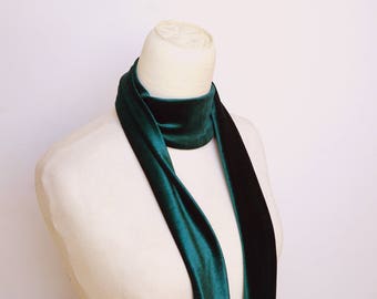 Green Velvet Scarf, Skinny Scarf Velvet, Scarf Headband,  Women's Skinny Scarf, Necktie, Neck Scarf, Headband, Turban, Autumn Gift Scarf