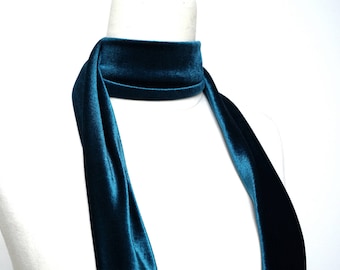 Skinny Scarf Velvet, Velvet Scarf, Teal Velvet Skinny Scarf, Necktie, Neck Scarf, Headband, Turban, Autumn Gift Scarf