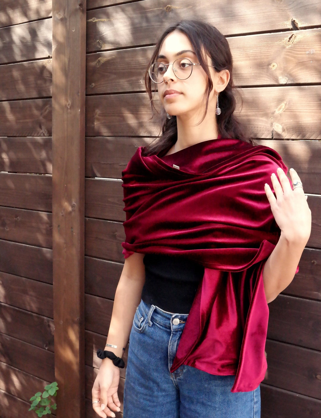 burgundy velvet shawl