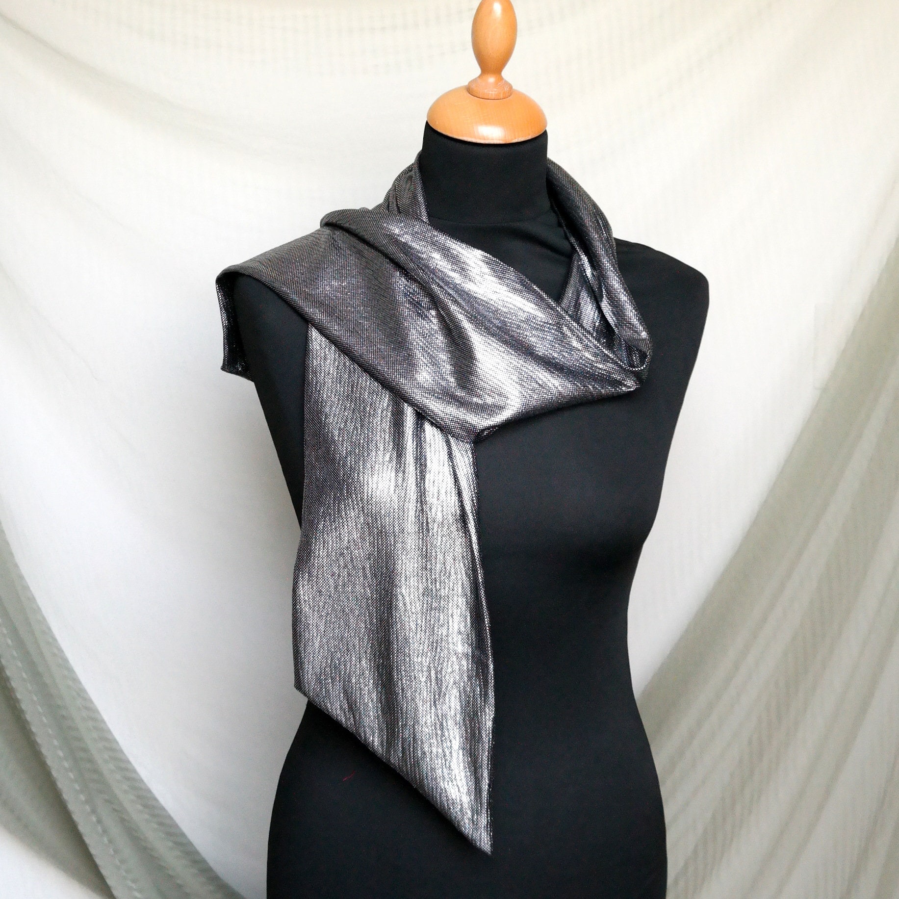 Metallic Silver Scarf Silver Skinny Scarf Silver Print Etsy