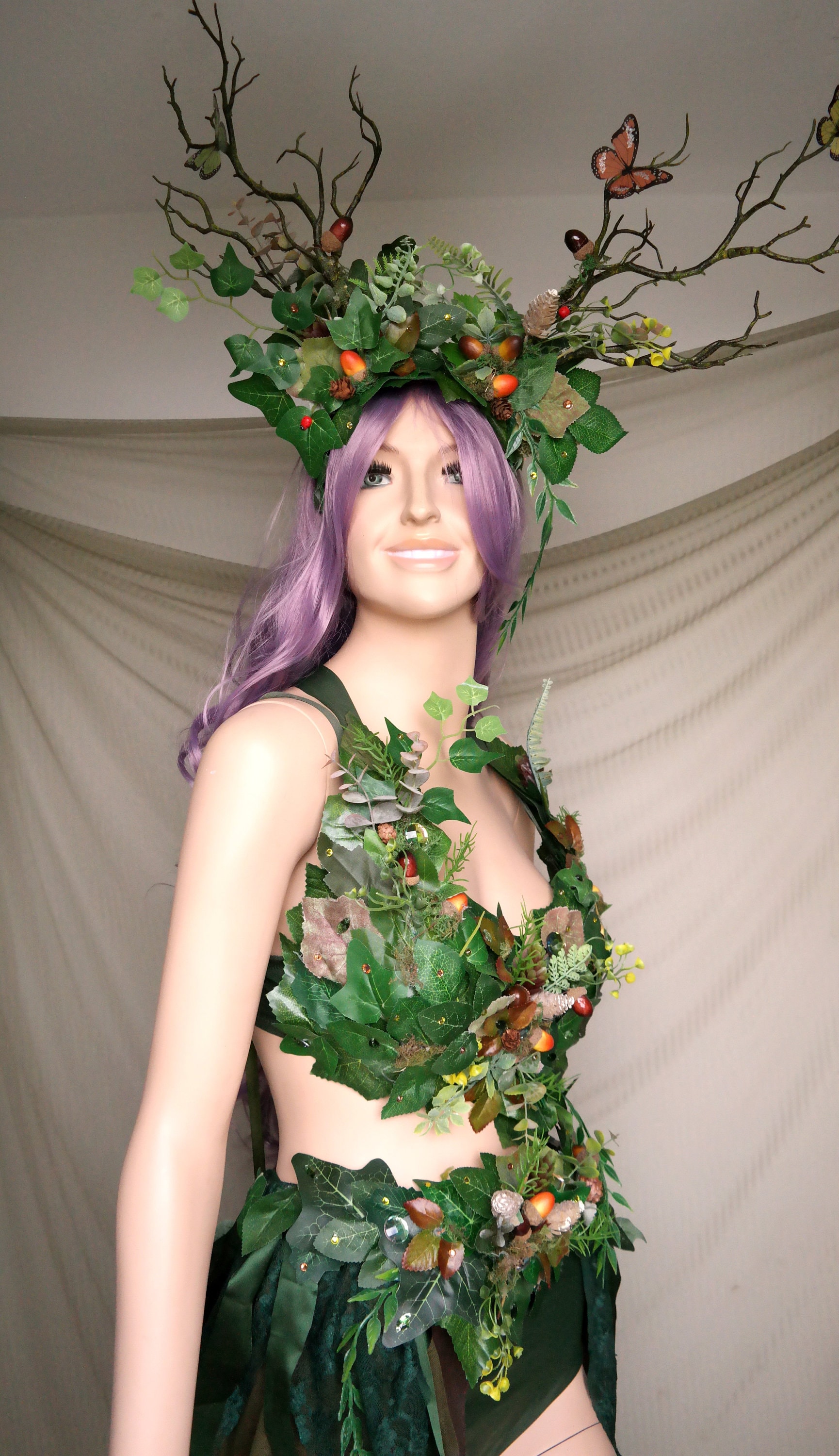Forest Goddess Headpiece, Fairy Costume, Fairy Queen, Mother Nature Cotume Fairy Crown, Forest Fairy Headdress, Forest Fairy Costume  main image 4