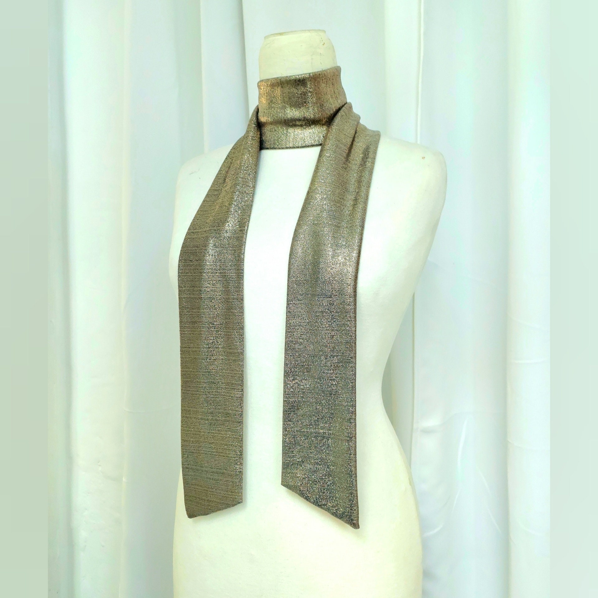 Metallic Gold Scarf Gold Skinny Scarf Gold Print Shimmering