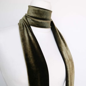 Olive Green Velvet Scarf, Skinny Scarf Velvet, Scarf Headband,  Women&#39;s Skinny Scarf, Necktie, Neck Scarf,  Turban, Autumn Gift Scarf