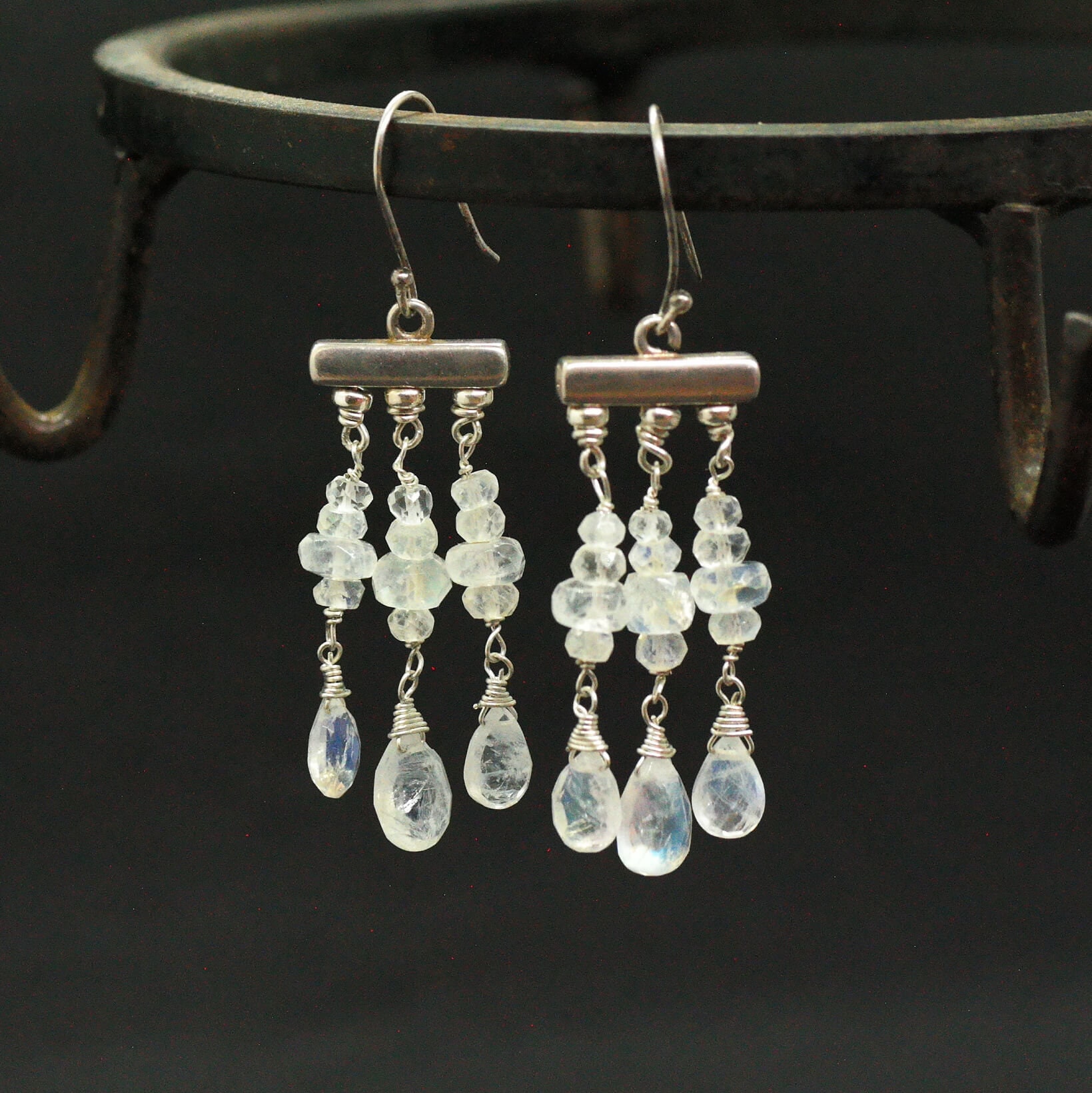 Moonstone Chandelier Earrings in Sterling Silver Chandelier Etsy UK