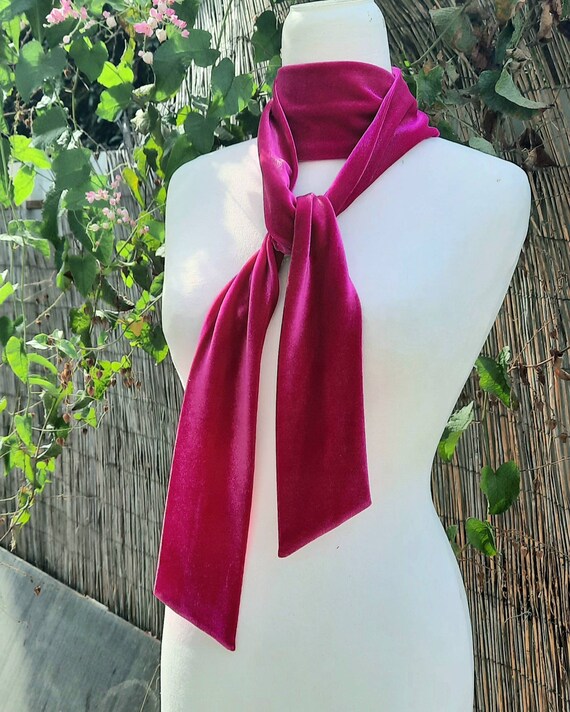 Fuchsia Pink Velvet Scarf Skinny Scarf Velvet Scarf - Etsy