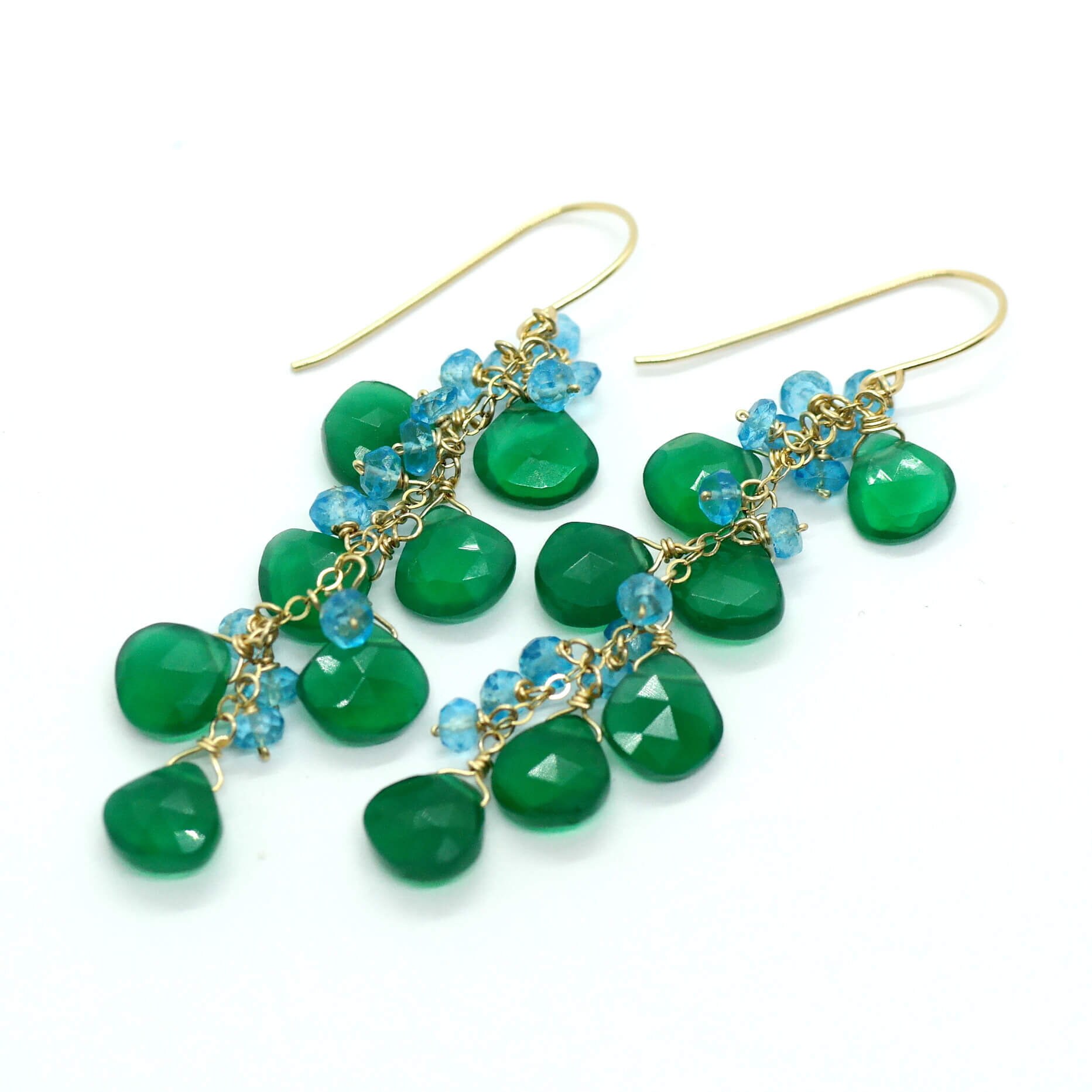Green Onyx and Blue Topaz Earrings in Gold Filled Green Gems - Etsy Israel