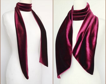 Velvet Scarf, Burgundy Velvet Scarf, Skinny Scarf Velvet, Scarf Headband, Necktie, Neck Scarf, Headband, Turban, stocking stuffers for women