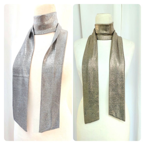 Metallic Silver Scarf Silver Skinny Scarf Silver Print -  Sweden