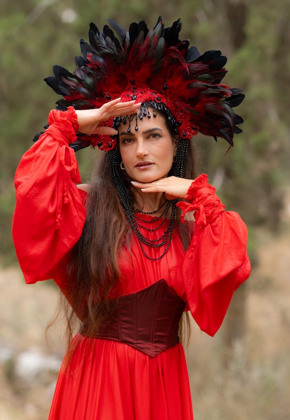 Beautiful Carnival Feathered Headpiece black, green, & red with back strap . Amazon.com: HOMELEX Women main image 2