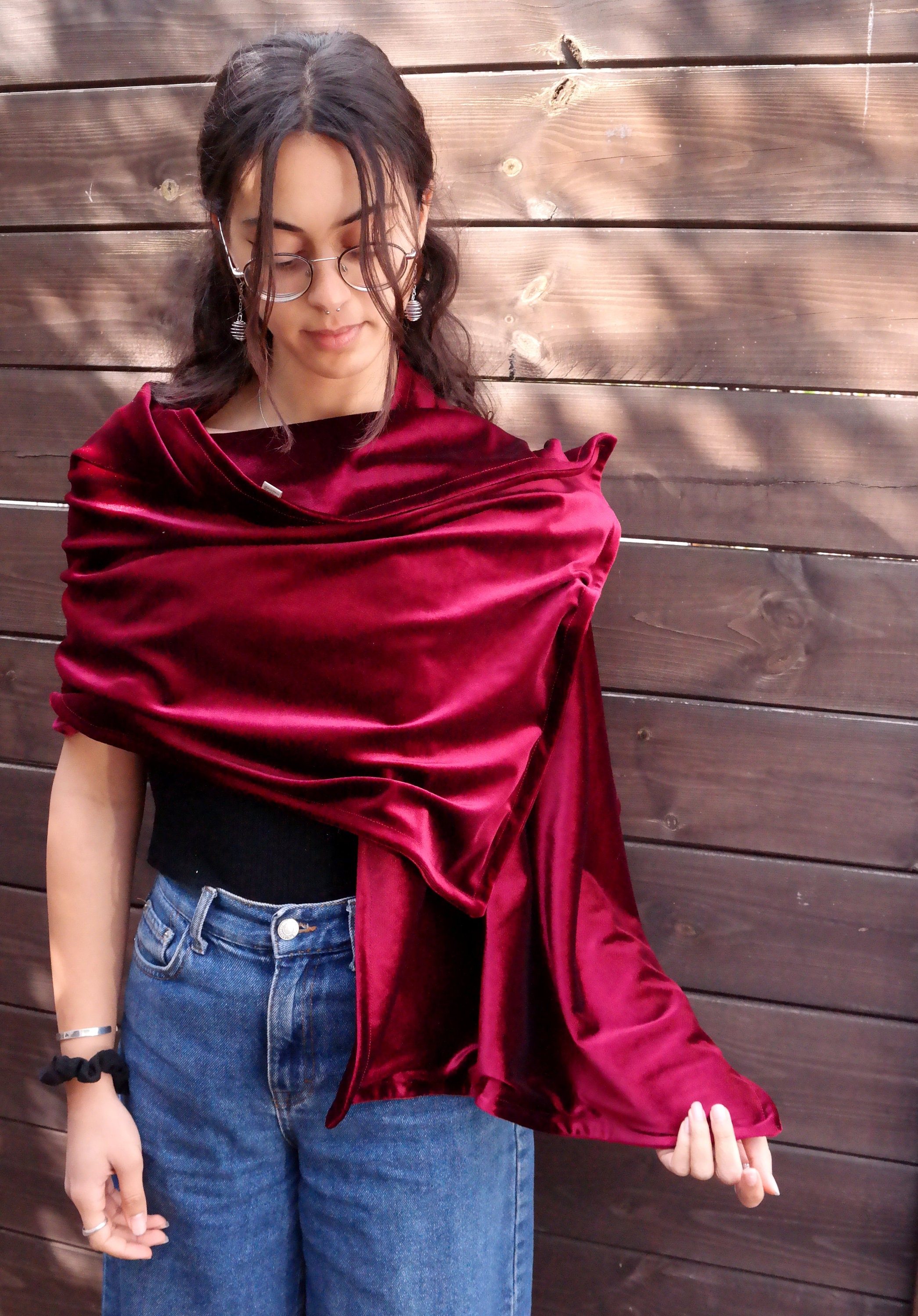 burgundy velvet shawl