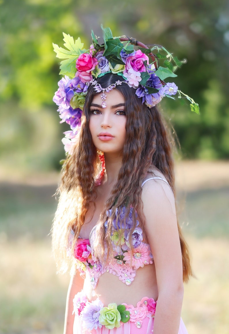 Fairy Flower crown, Floral headpiece, Fairy Crown, Floral Headband, Fairy Cosplay, Fairy costume, Floral Festival Headpiece image 2