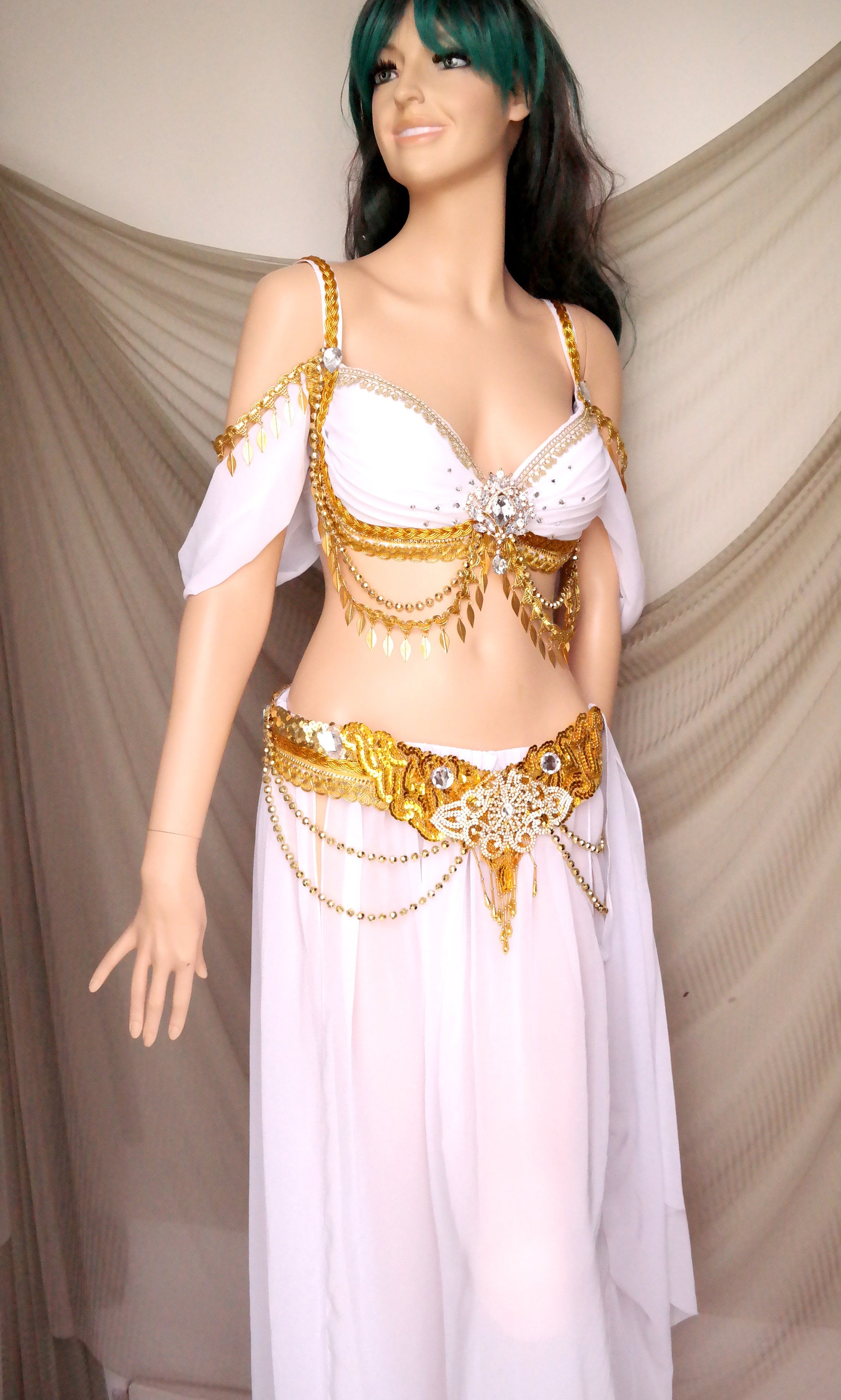 Henbrandt Greek Goddess Kostüm – Weiße Tunika Mit Goldenem Zopf, Drapierte Schulter