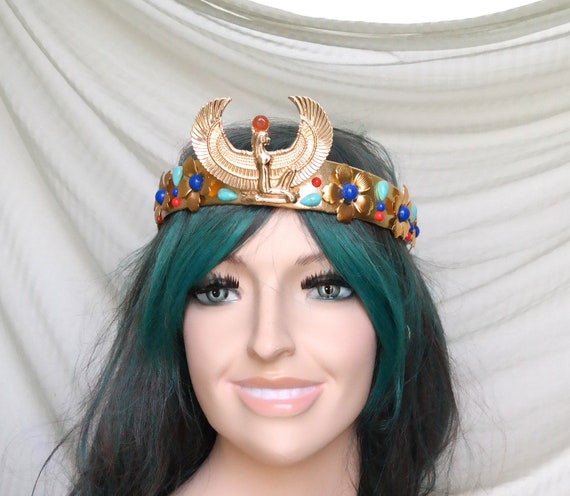 Accessories Womens Gold Egyptian Queen Cleopatra Costume Crown Headpiece Hat Hats And Headgear