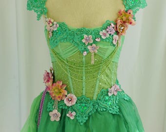 Green Fairy Dress – Woodland Fantasy Corset Costume – Floral