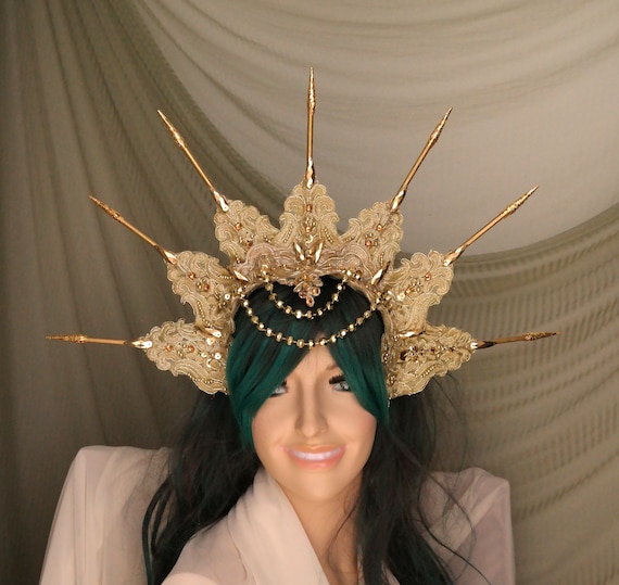 Gold Goddess Headpiece, Spiked Halo Headdress, Halo  display picture 3