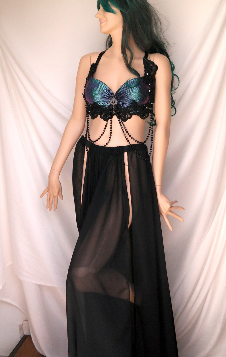 Chiffon Belly Dance Skirt, Sheer Panel Skirt, Burlesque Cosplay image 4