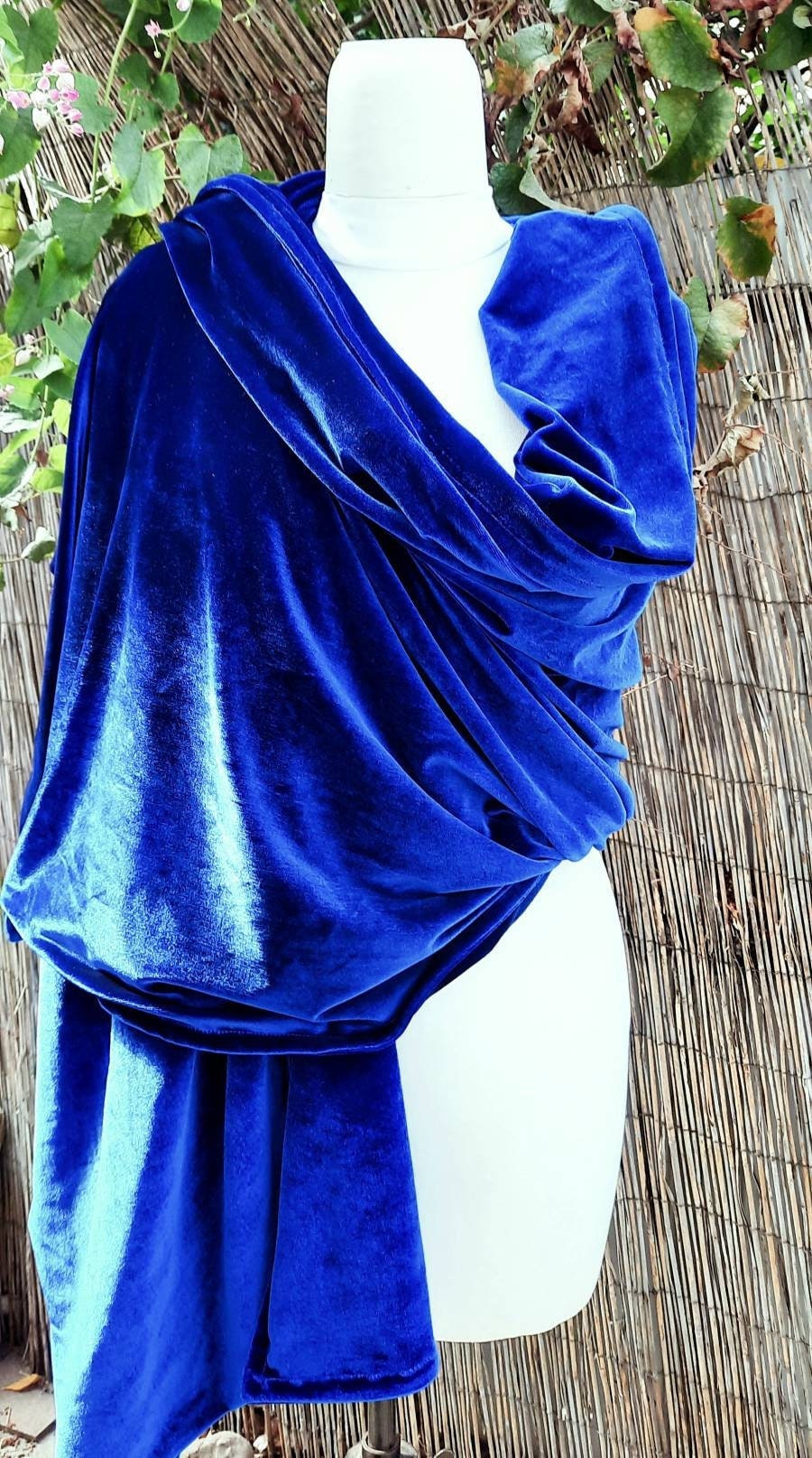Royal Blue Velvet Shawl, Elegant Cozy Knit - Etsy
