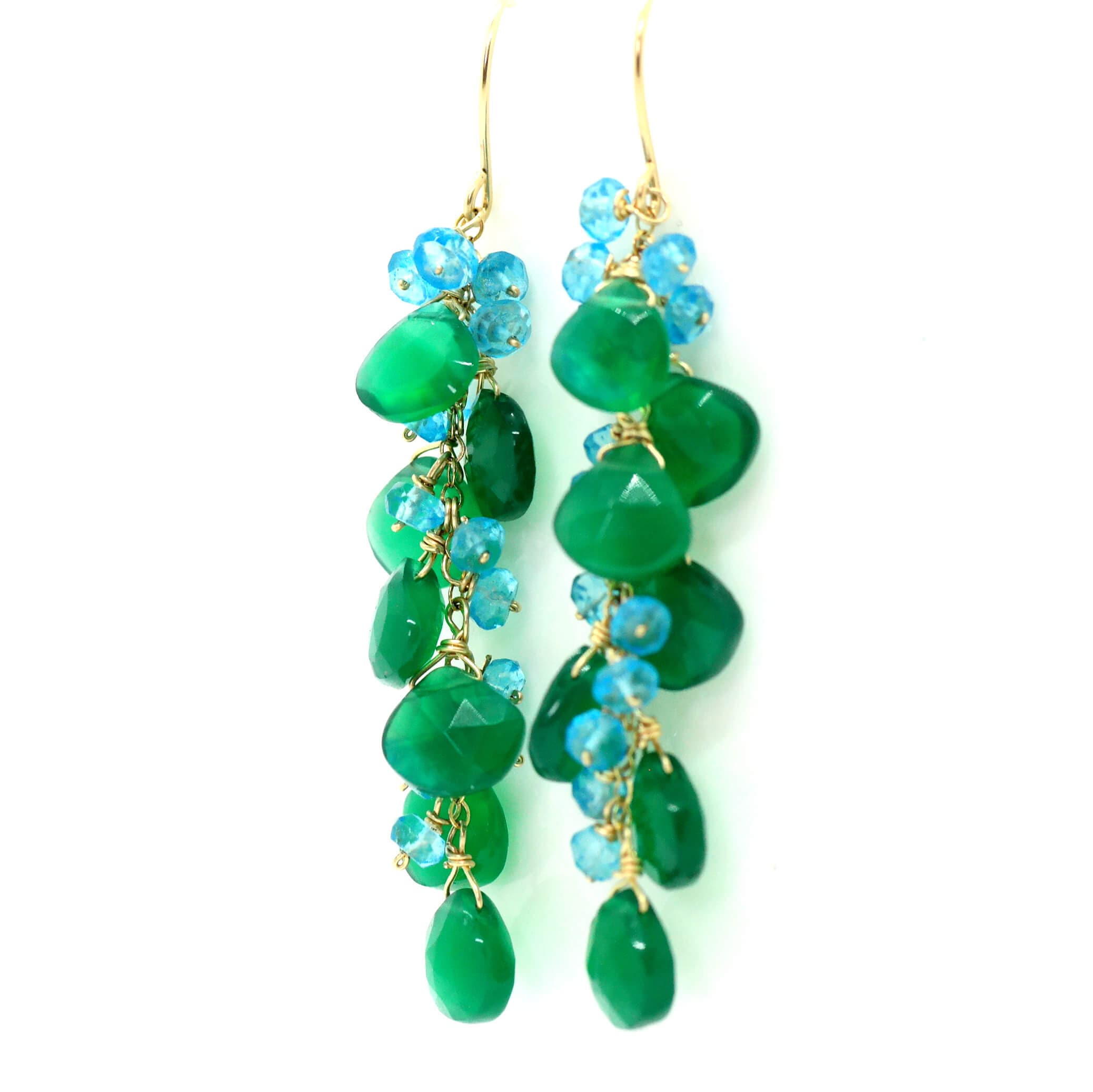 Green Onyx and Blue Topaz Earrings in Gold Filled Green Gems - Etsy Israel