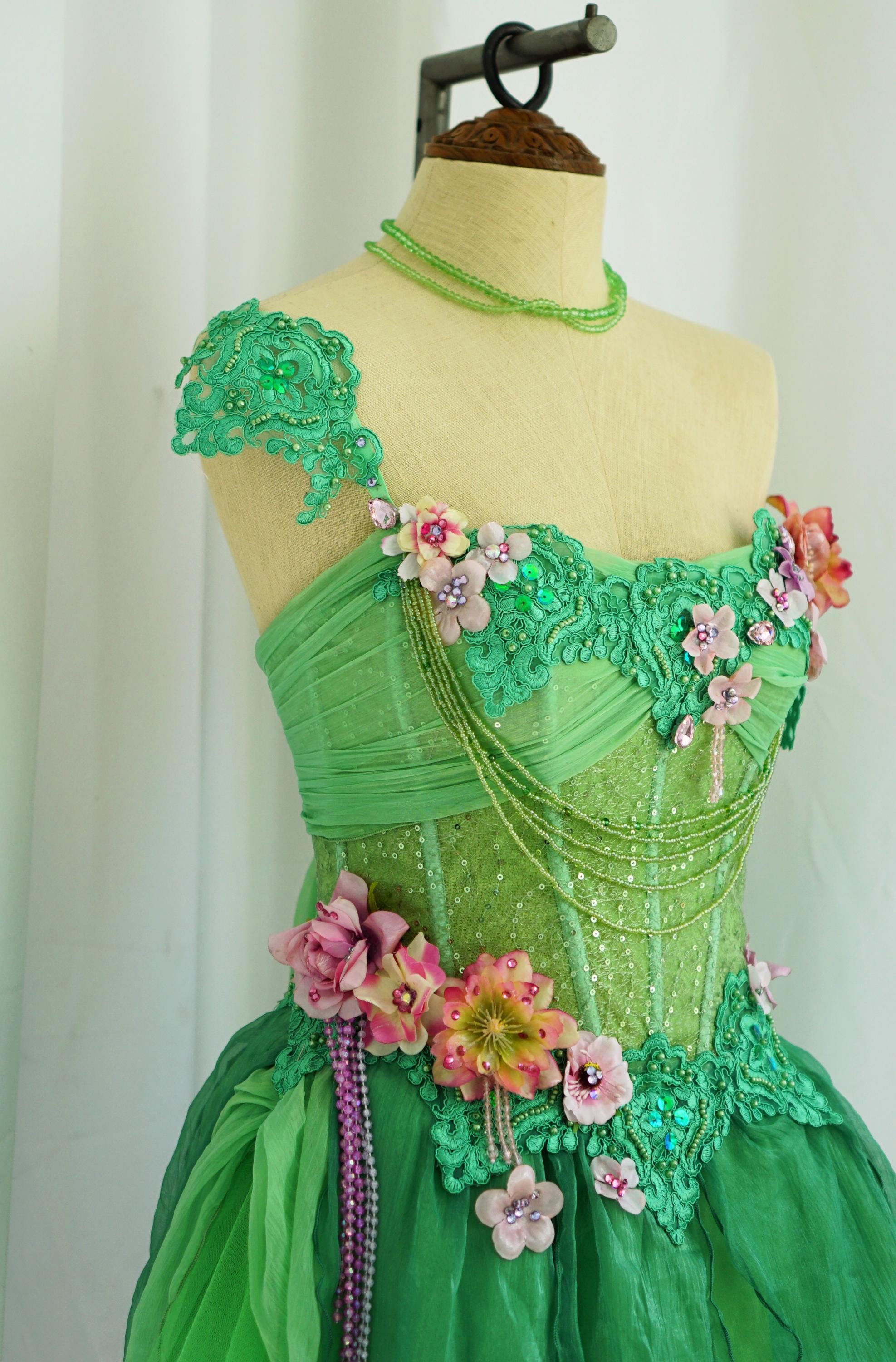 green corset dress costume Fairy – Woodland Fantasy – Floral Fairycore Outfit witch dark cottagecore outfits