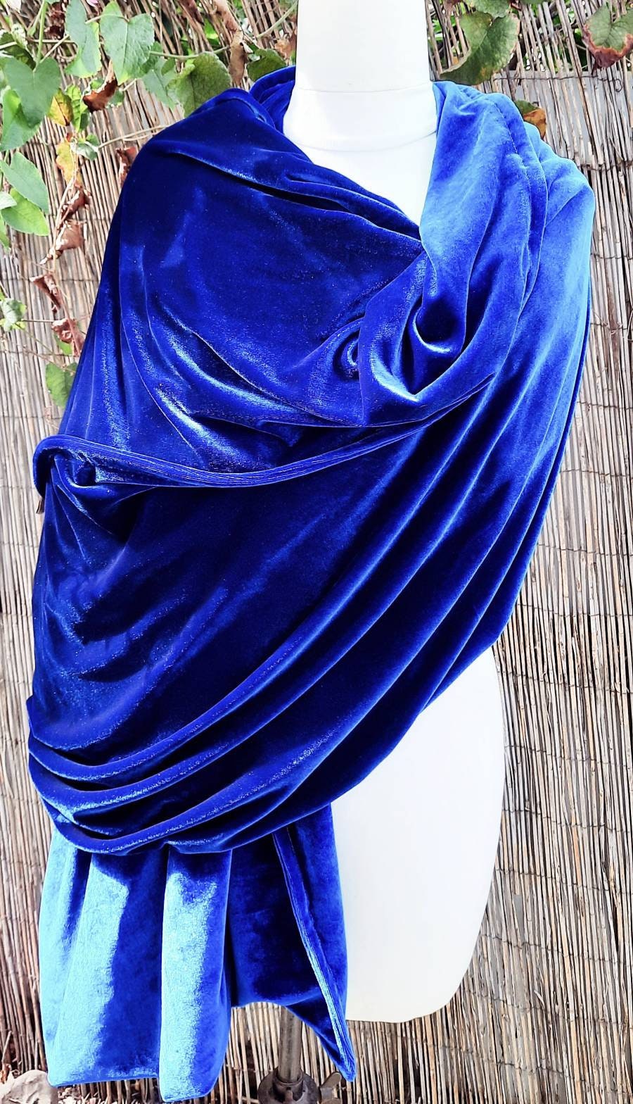 Royal Blue Velvet Shawl, Elegant Cozy Knit - Etsy