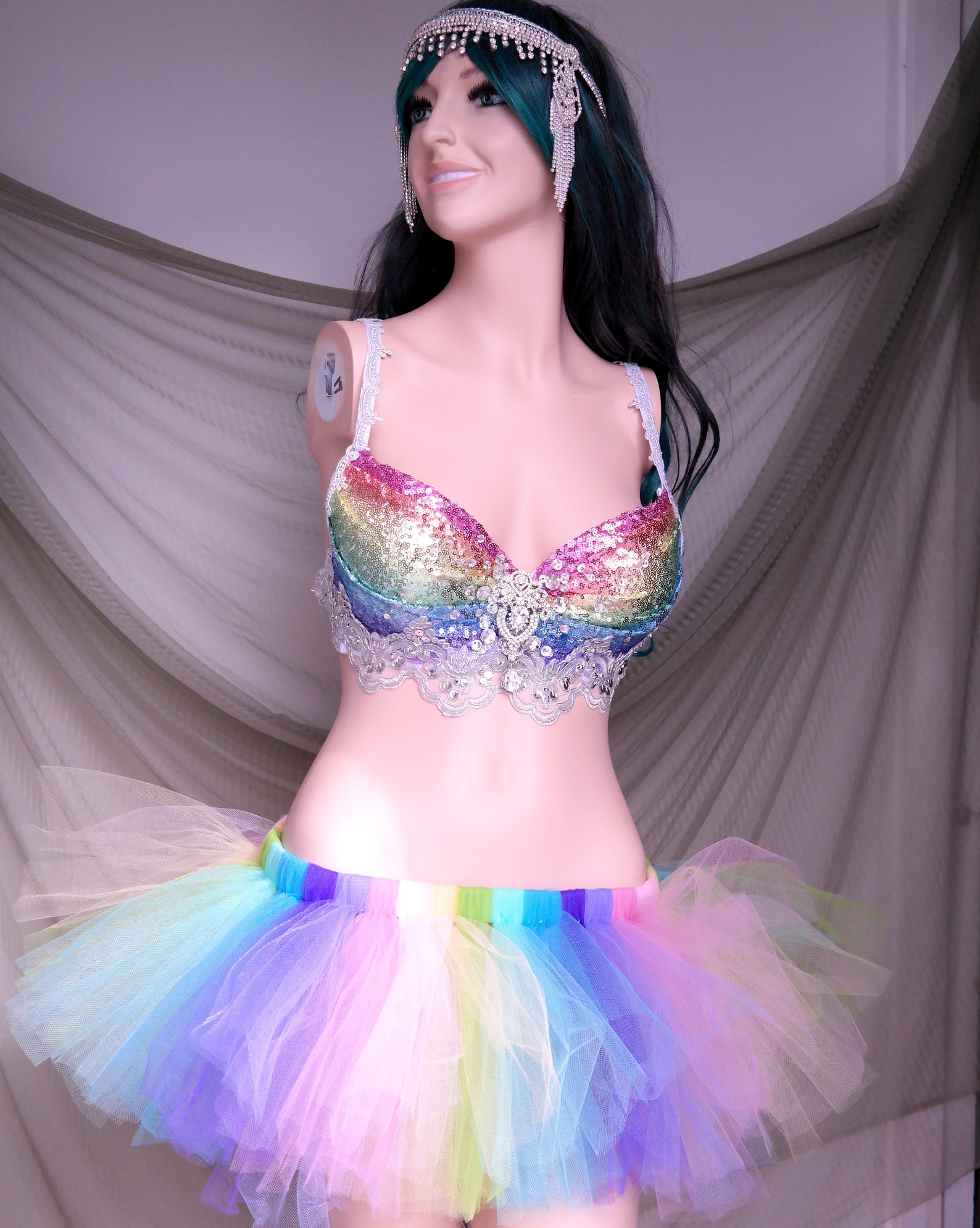 Rainbow Holo Strappy Bra Top main image 1