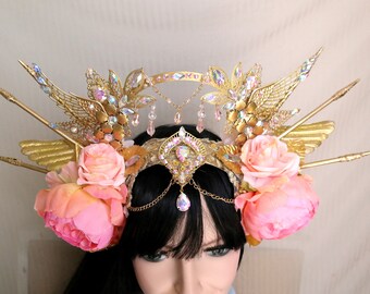 Pink Fairy Crown , Pink Floral Halo Headpiece, Wing Fairy  display picture 2
