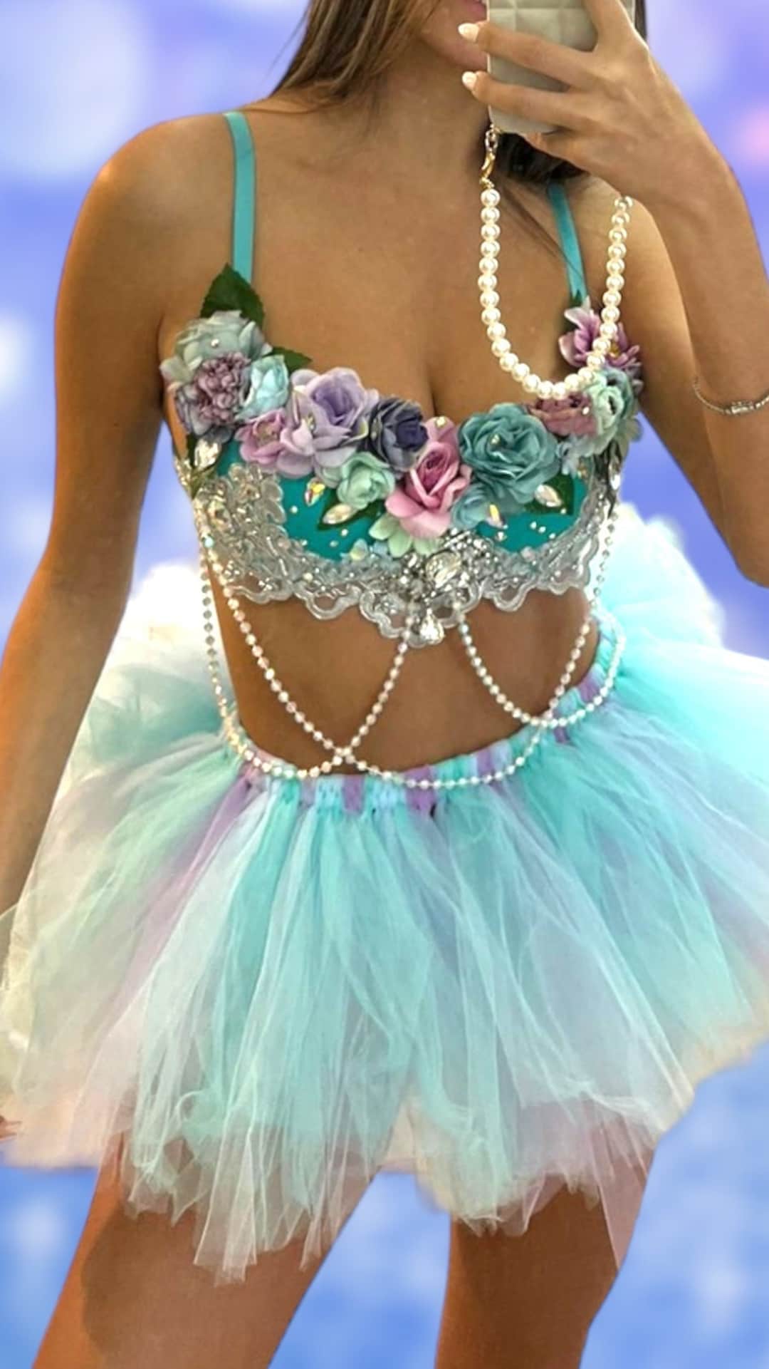 Adult Fairy Costume, Fairy Rave Bra and Tutu, Pink Rave Bra, Rave Outfit,  Bellydance Bra Diamond, Sexy Princess Costume 