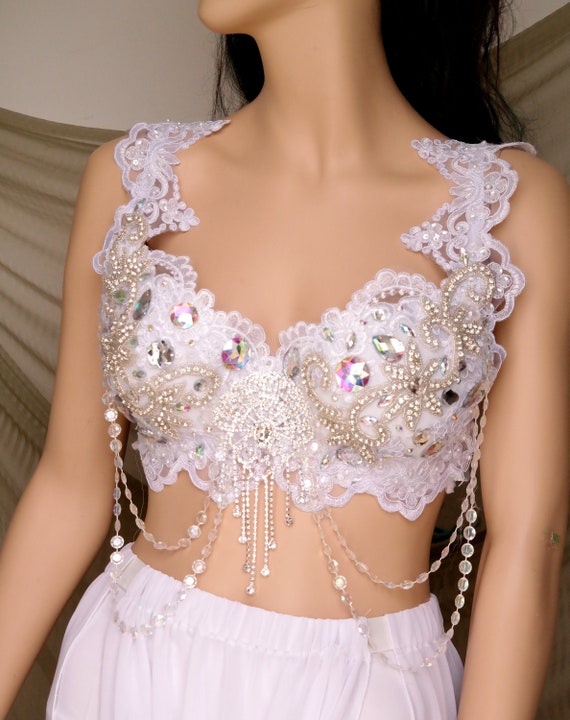 Buy White Rhinestone Rave Bra, Rhinestone Bra, Diamond Crystal Rave Bra, Bridal  Bra, Burlesque Bra, EDC Bra, Festival Top, Festival Bra Online in India 