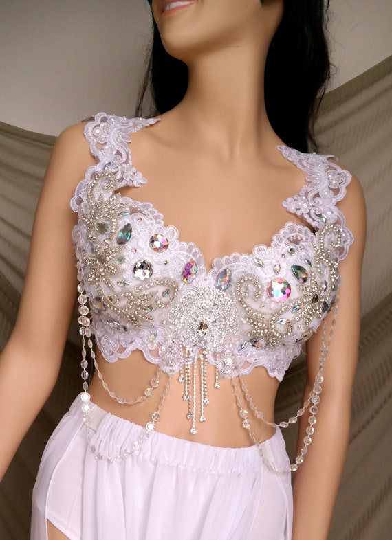 Diamond Rave Bra, Rave Outfit, White Diamond Outfit, Rhinestone Bra, Bridal  Bra, Diamond Princess Costume, EDC Bra, Rave Outfit Plus Size 