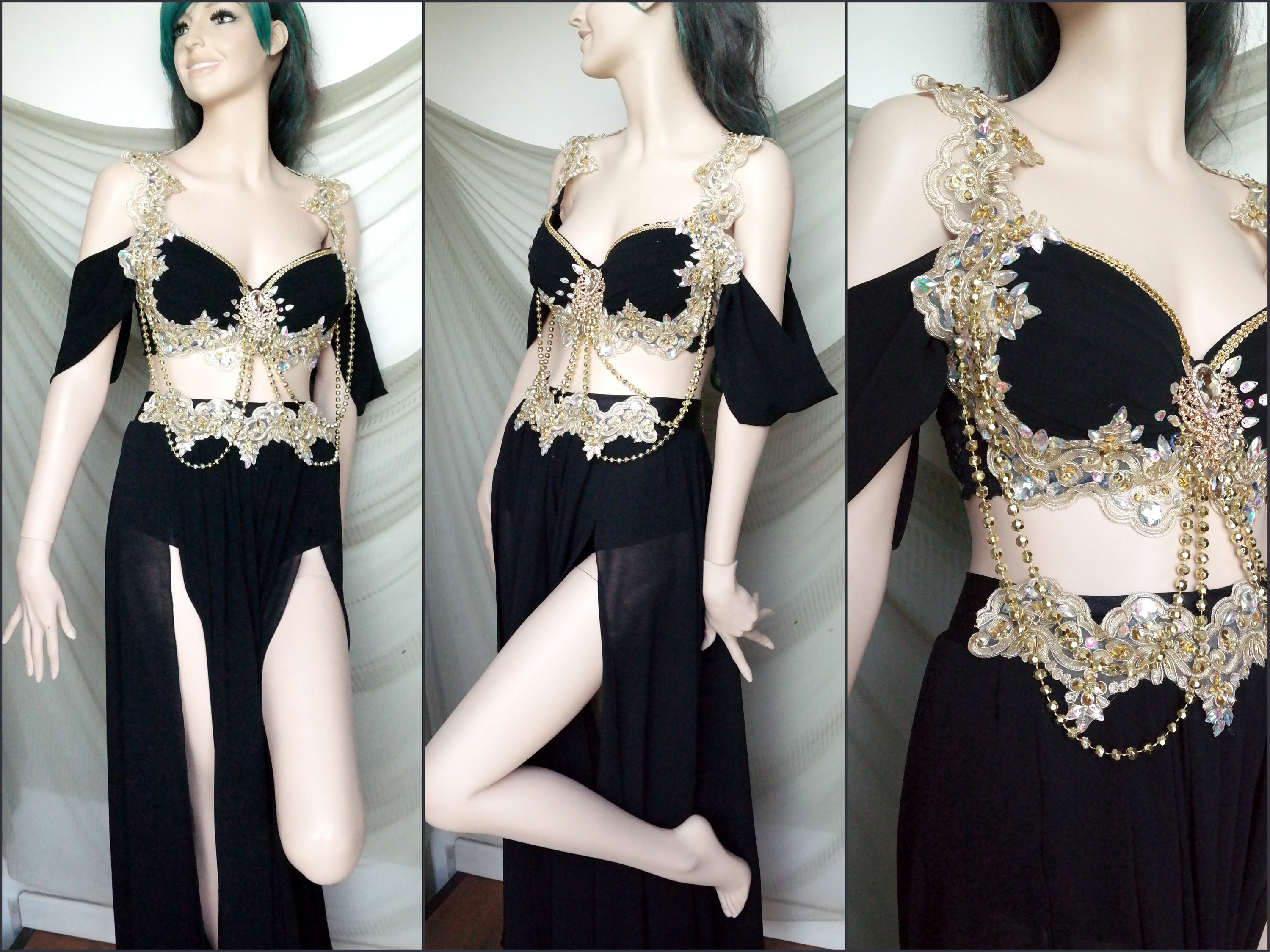 Medusa Costume, Black and Gold Fantasy dress, Dark fairy, vampire costume, Witch dress, Gothic dress, evil queen