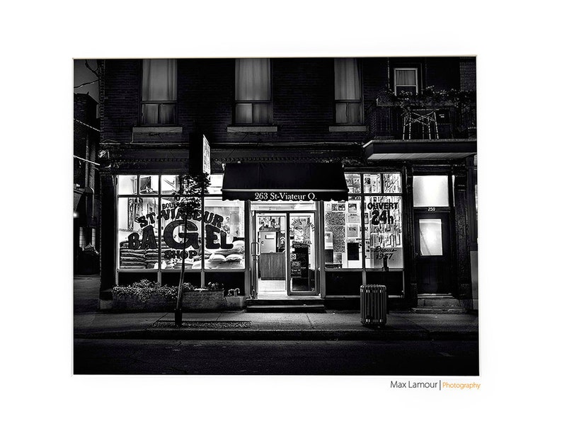 Saint-Viateur Bagel Shop Quirky Montreal Black & White Art Print with Mat, 11x14 in or 8x10 in image 2